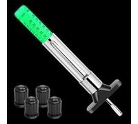 PUIBERS Tyre Tread Depth Gauge UK, 0-25mm Analogue Metal Tyre Depth Gauge with Luminous Scale, 3-Colour MOT Safety Warning Bar & Pocket Clip for Cars, Motorcycles, Includes 4 Valve Caps (1 Pack)