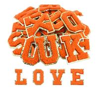 Puideon 26 Pcs Self Adhesive Chenille Letter Patches,Orange Stick on Letters Patches,A-Z Embroidered Applique Patches Alphabet Cloth Patch for Clothes, Bags, Hat, Phone Case, DIY Accessories