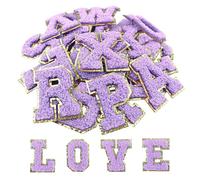 Puideon 26 Pcs Self Adhesive Chenille Letter Patches,Purple Stick on Letters Patches,A-Z Embroidered Applique Patches Alphabet Cloth Patch for Clothes, Bags, Hat, Phone Case, DIY Accessories