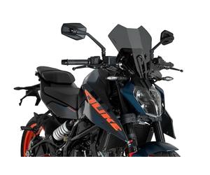 Puig 21998F New Generation Touring Windshield - Aerodynamic Protection and Sporty Design for KTM 125 DUKE and KTM 390 DUKE 2024-2025, Dark Smoked