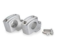 Puig 22101P Pullback Risers to improve handlebar ergonomics with 25 mm rise and 16 mm pullback, made of machined anodized aluminum for enhanced durability, Silver