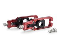 Puig 22204R Chain Tensioner; precise and sporty design; made of machined anodized aluminum; easy adjustment with visible markings; perfect aesthetic integration with swingarm, Red