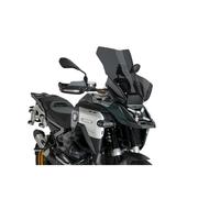 Puig 22268F Touring windscreen made of 4 mm acrylic with UV protection, aerodynamic design, rounded profile, easy mounting and TÜV approval for trail adventure bikes, Dark Smoke