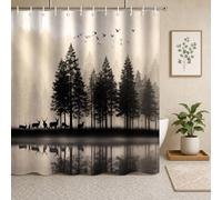 PUIKSXER 180x180Nature Scene Shower Curtain with Forest Deer Polyester Fabric Scenery Bathroom Decor for Wildlife Theme Rustic Lodge Woodland Escape