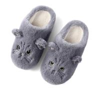 Puimentiua Cat Slippers for Women and Men - Animal Fluffy Slippers, Preppy Warm Sliders, Funny Ladies Home Sliders - Grey