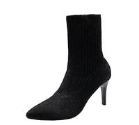 PUIOKA Women's Pointed Toe Ankle Boots Stiletto Kitten Heel Knit Sock Boots