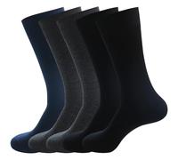 PUJANE Men's Dress Socks 5 Pairs Mens Cotton Calf Business Formal Socks Soft Breathable Athletic Long Crew Casual Socks, 5 Pairs (2 Black, 2 Dark Grey, Navy), 4.5-7 UK