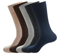 PUJANE Men's Dress Socks 5 Pairs Mens Cotton Calf Business Formal Socks Soft Breathable Athletic Long Crew Casual Socks, 5 Pairs (Khaki, Coffee, Light Grey, Dark Grey, Navy), 7.5-12 UK
