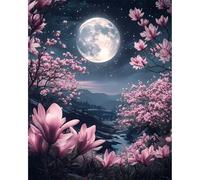 Pujeknm Paint by Numbers Adult Moon DIY Landscape Hand Painted Oil Painting Kit for Beginners, with 3 Brushes and Acrylic Paint, Hand Painted Oil Painting Kit as a Gift, 40 x 50 cm (Frameless)