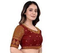 Pujia Mills ready-made blouse for women, embroidered blouse, ready made blouses for women, half ready made blouse for women, sequential work blouse ready made, Burgundy, 38