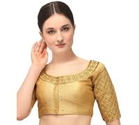 Pujia Mills Women Blouse Hand Embroidery Sequence Work Necklace Design Readymade, Gold, 34