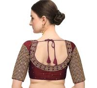 Pujia Mills Women Blouse Hand Embroidery Sequence Work Necklace Design Readymade, Marun, 34