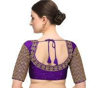 Pujia Mills Women Blouse Hand Embroidery Sequence Work Necklace Design Readymade, Purple, 32