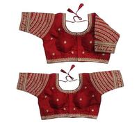 Pujia Mills Women's Blouse Ready-Made Blouse Embroidery Multi Coding Gold Thread Indian Ethnic Designer Stitched Women's Ready Sari Blouse for Women for Saree Lehenga Choli, red, 12