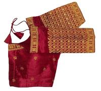 Pujia Mills Women's Blouse Ready-Made Blouse Embroidery Multi Coding Gold Thread Indian Ethnic Designer Stitched Women's Ready-Made Half Sleeve Saree Blouse for Women for Saree, maroon, 12