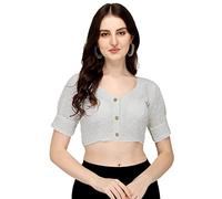 Pujia Mills Women's Cotton Chikankari Embroidery Work Ready Sari Blouse, Hakoba Bright White, 8
