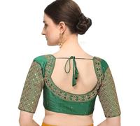 Pujia Mills Women's Embroidery Handwork Sequence Work Necklace Design Readymade Blouse, Green, 32