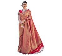Pujia Mills Women's Kanjivaram Pure Banarasi Silk Saree Kanchipuram Saree, RED, One size