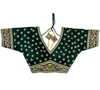 Pujia Mills Women's Milan Silk Sari Blouse Gold Zari Embroidery Sequin Multicolor Vanshika, Green, 16