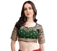 Pujia Mills Women's Ready-Made Blouse Embroidery Multi Heavy Coding Gold Thread Indian Ethnic Designer Stitched Bridal Saree Blouse for Wedding Women Blouse for Saree Lehenga Choli, Green, 12