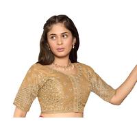 Pujia Mills Women's Readymade Blouse Multi Golden Codding Sequence Embroidery Work Indian Ethnic Designer Sewn Readymade Saree Half Sleeve Blouse for Women for Saree Lehenga Choli, gold-coloured, 12