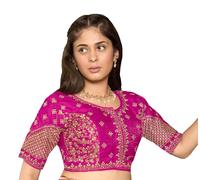 Pujia Mills Women's Readymade Blouse Multi Golden Codding Sequence Embroidery Work Indian Ethnic Designer Sewn Readymade Saree Half Sleeve Blouse for Women for Saree Lehenga Choli, pink, 10