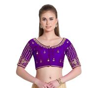 Pujia Mills Women's Readymade Bridal Embroidery Blouse Multi Coding maggam Work moti Work Indian Ethnic Designer Stitched Readymade Saree Half Sleeve Blouse for Women for Saree Lehenga Choli, Purple