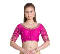Pujia Mills Women's Readymade Bridal Embroidery Blouse Multi Coding maggam Work moti Work Indian Ethnic Designer Stitched Readymade Saree Half Sleeve Blouse for Women for Saree Lehenga Choli, Pink, 36