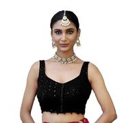 Pujia Mills Women's Readymade Fancy Potli Pattern Blouse Embroidery Lucknowi Work Sequence Work Indian Ethnic Designer Sleeveless Blouse Sweetheart Neck