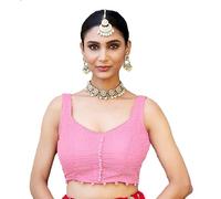 Pujia Mills Women's Readymade Fancy Potli Pattern Blouse Embroidery Lucknowi Work Sequence Work Indian Ethnic Designer Sleeveless Blouse Readymade Sweetheart Neck Blouse Women Saree Lehenga Choli