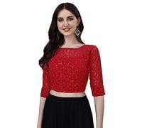 Pujia Mills Womens Readymade Fancy Sifli Work Half Sleeve Saree Blouse., Red, 10