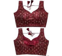 Pujia Mills Women's Silk Embroidery Work Sweetheart Neck Sleeveless Readymade Saree Blouse, Maroon, L