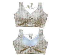 Pujia Mills Women's Silk Embroidery Work Sweetheart Neck Sleeveless Readymade Saree Blouse, White, L
