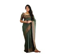 Pujia Mills Women's Soft Lichi Silk Saree with Rich Pallu and Jacquard Work On All Over and Unstitched Blouse Piece, Bottle Green, One Size