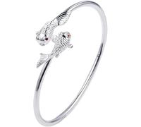 PUJIANA Cuff Bangle Chain,AdjustableSterling Silver Bangle Bracelet, Ladies 925 Sterling Silver Bracelet Adjustable Open Goldfish Cuff Bangle