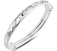 PUJIANA Cuff Bangle Chain,AdjustableSterling Silver Bangle Bracelet, Women 925 Silver Bracelet Hand Carve Phoenix Adjustable Cuff Bangle