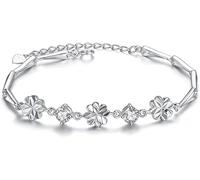 PUJIANA Cuff Bangle Chain,AdjustableSterling Silver Bangle Bracelet, Women 925 Sterling Silver Bracelet Silver Flower Bracelet Exquisite Ladies Bracelet Sterling
