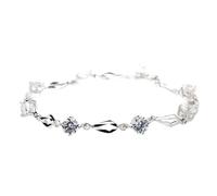 PUJIANA Cuff Bangle Chain,AdjustableSterling Silver Bangle Bracelet, Women 925 Sterling Silver Bracelet with Mosaic Crystal Rhombus Bracelet Friendship Bracelet Sterling