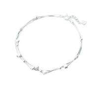PUJIANA Dainty Ankle Bracelet - 925 Sterling Silver Fashion Sweet Double Layer Beads Star Anklets for Women Fashion Sterling Silver Jewelry
