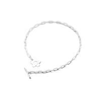 PUJIANA Dainty Ankle Bracelet - 925 Sterling Silver Fashion Sweet Flower Stick Chain Anklets for Women Wife Best Friend Fine S925 Jewelry(Silver)