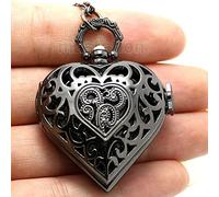 PUJIANA Vintage Pocket Watch,Pocket Watch Fashion hollow out love vintage heart openable chain necklace pocket watch