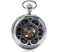 PUJIANA Vintage Pocket Watch,Pocket Watch Vintage Black/Silver Semicircle Mechanical Hand Wind