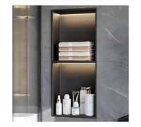 Pujindu Wall Niche Shower with LED Light, Embedded Niche, No Tile Needed (Black, 70x28x12.5cm)