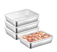 Pujito 4Pack Large Stainless Steel Rectangle Food Storage Box Container Leak Proof Plastic Lid Airtight Meat Storage Container for Fridge,Kitchen Dishwasher Safe