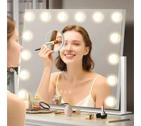 PUKANIUM Vanity Mirror with Light, 54×42cm Hollywood Mirror with Lights, Makeup Mirror with 14 Dimmable LED Bulbs, 3 Colors Modes,Smart Touch Control, White