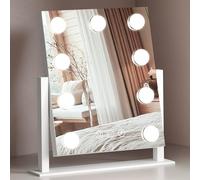 PUKANIUM Vanity Mirror with Lights, Hollywood Mirror with 9 Dimmable Led Bulbs and 3 Color Light, 360 Rotation with 10x Magnifying Mirror, Touchscreen Control, Tabletop Light Up Mirrors For Bedroom