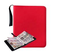 PUKARA Trading Card Binder with Zipper - 900 Card Holder, Includes 50 Removable 9-Pocket Sleeves, Waterproof PU Leather, Fits Pokémon, Yu-Gi-Oh!, MTG, Sports Cards - TCG Organizer Album (Red)