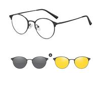 PUKCLAR Magnetic Clip-On Sunglasses for Men & Women | Interchangeable Polarized Day & Night Lenses | Stainless Steel Prescription-Compatible, Anti-Blue Light (C2 Black Frame, Millimetres, 50)