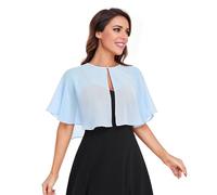 Pukguro Capelets for Women Soft Chiffon Shawls Wraps Shurg for Evening Wedding Capes Bolero Cover Up, Light Blue, One Size