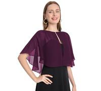 Pukguro Capelets for Women Soft Chiffon Shawls Wraps Shurg for Evening Wedding Capes Bolero Cover Up, Grape, One Size